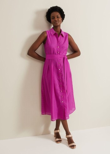 Phase Eight Carey Sleeveless Check Dress Pink Canada | BGZLPH-745